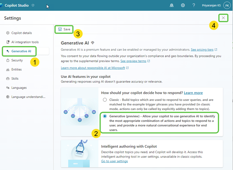 Generative AI Settings